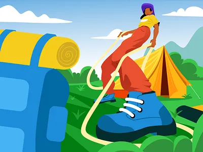 Outdoor Adventure Illustration adventure art billboard mockup camping artwork character art colorful artwork creative design digital art flat illustration hiking illustration illustration nature scene outdoor illustration poster design travel concept vector illustration