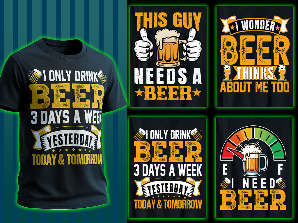 BEER TYPOGRAPHY T-SHIRT DESIGN beer design beer illustration brewery design festival merch logo badge print ready pub design retro design svg design t shirt design vector art vintage badge