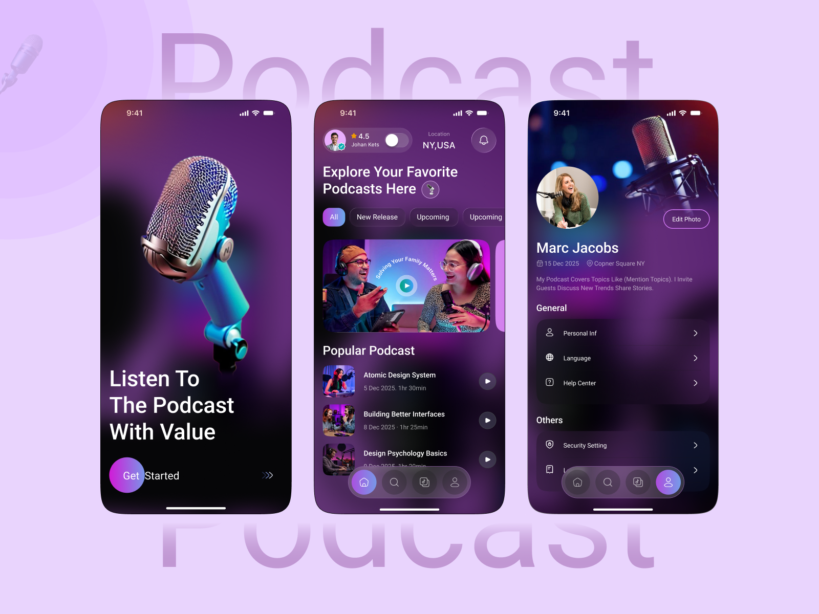 Podcast mobile app app screen audio ui screen black mood design e learning education app figma design flutter live app live education live streaming live telecast app mobile app modern ui music app podcast podcast mobile app podcast screen podcast ui ux video streaming