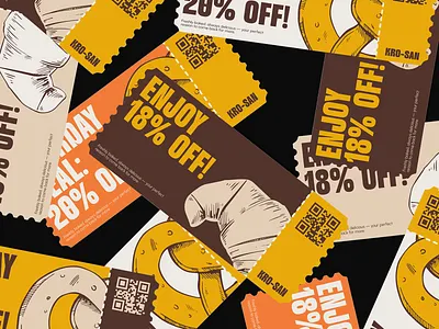 KRO - SAN - Discount Ticket bakery brand brand guidelines brand identity branding croissant discount discount card earthtone logo logo design promo csard ticket visual identity
