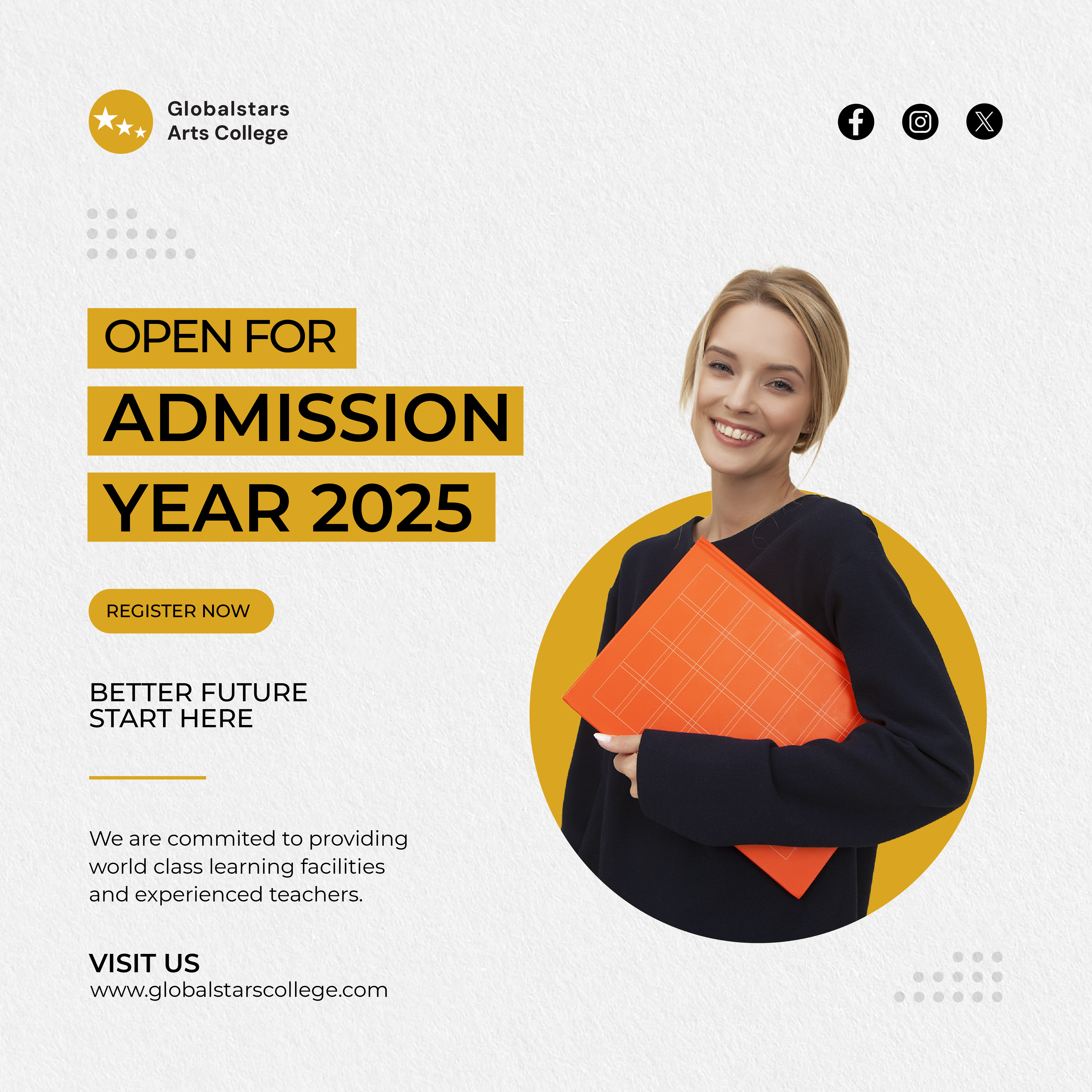 Simple Admission Poster branding colors design graphic design illustration logo masking photoshop simple social media typography ui yellow