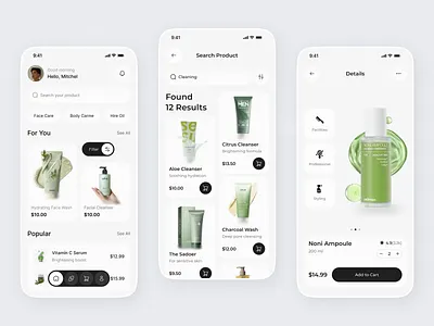 Stylish Skincare App Interface Concept app design app designer beauty app clean ui e commerce app e commerce ui figma design interface minimal ui mobile app mobile app design product design shopping app skin care skincare app ui design ui ux designer for app uiux design