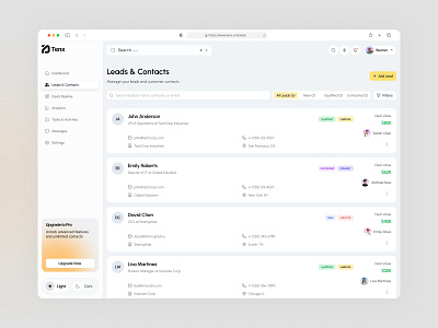 CRM Deshbord - Leads & Contacts crm dashboard design interface product service startup ui ux web web app