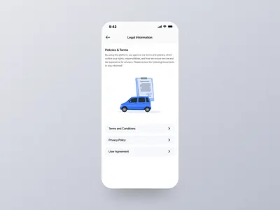 Legal Information Mobile UI cleanui legal legalinfo mobileui parkingapp policiesscreen privacypolicy termsandconditions