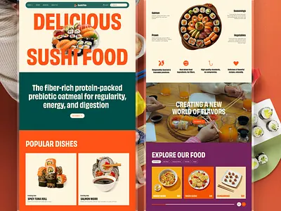 Sushi Restaurant Landing Page clean ui creative ui food branding food illustration food landing page food website homepage design landing page menu design modern ui restaurant ui restaurant website sushi design ui ux design web design