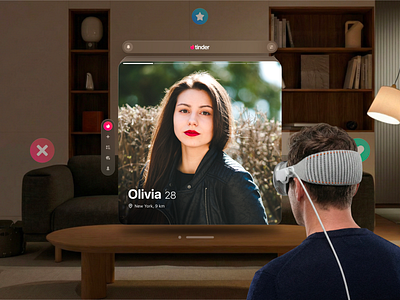 VR Dating App UI - Tinder 3d ui clean design concept design dating app figma ui futuristic design immersive ui match interface mobile to vr redesign modern ui product design social app swipe interaction tinder ui ui design user experience ux design vr app vr experience vr interface