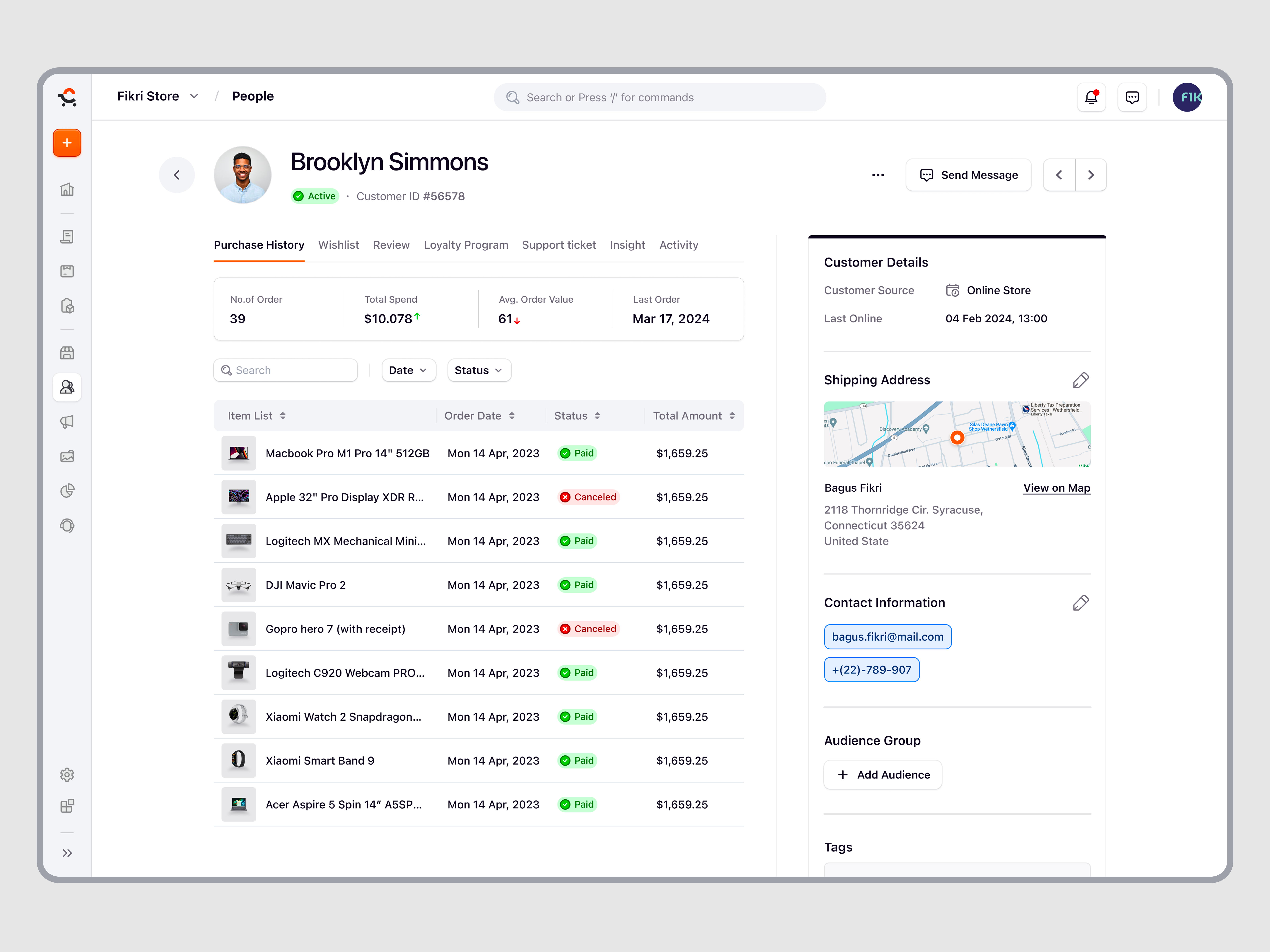 Ecomiq – Customer Details & Purchase History in SaaS E-Commerce b2b crm dashboard ecommerce logistics marketplace online shop online store order management product design product management saas saas design saas ecommerce site builder ui ux web app web builder web design