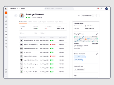 Ecomiq – Customer Details & Purchase History in SaaS E-Commerce b2b crm dashboard ecommerce logistics marketplace online shop online store order management product design product management saas saas design saas ecommerce site builder ui ux web app web builder web design