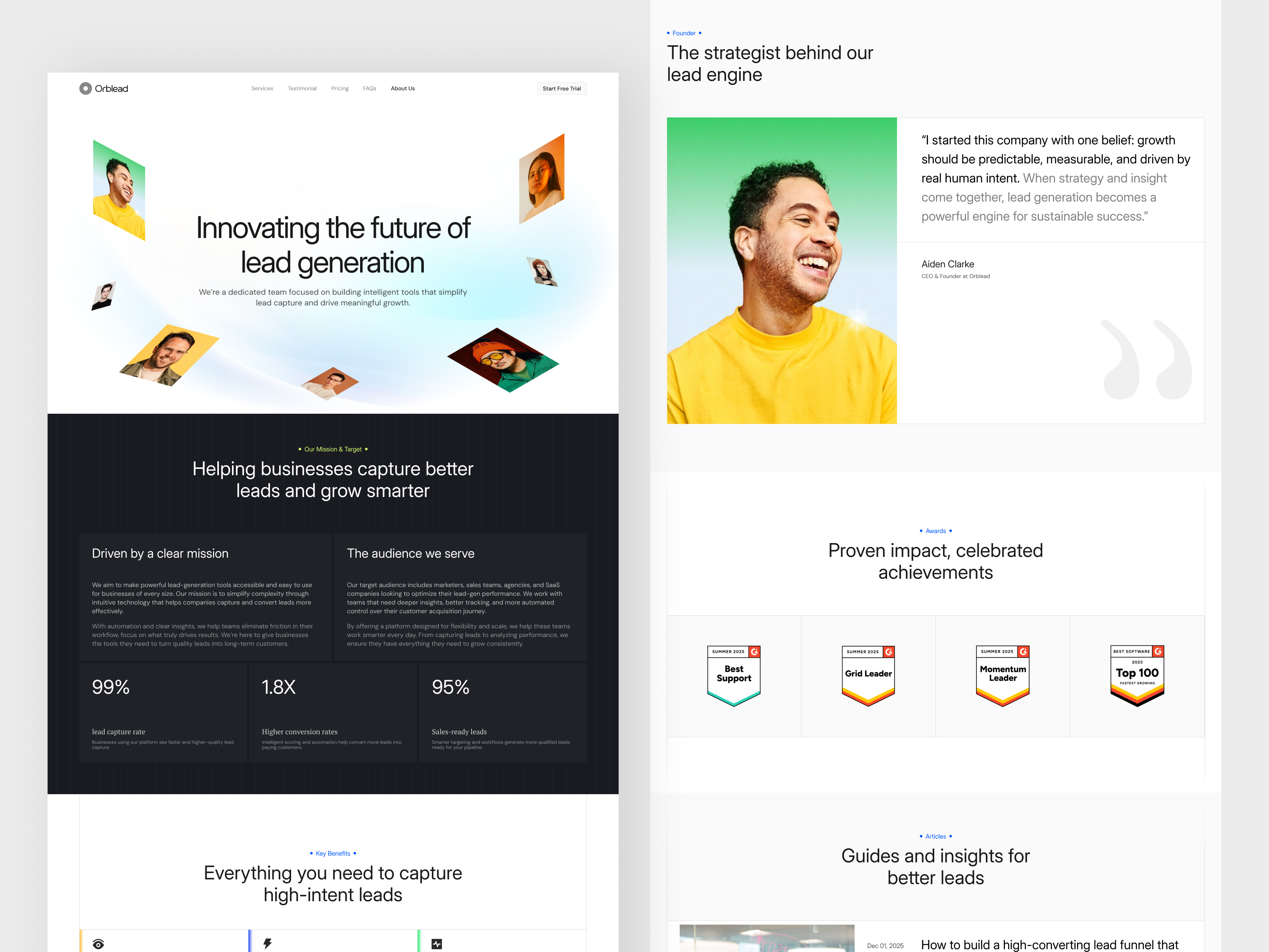 Lead gen SaaS website - About page design app design product service startup ui ux web website