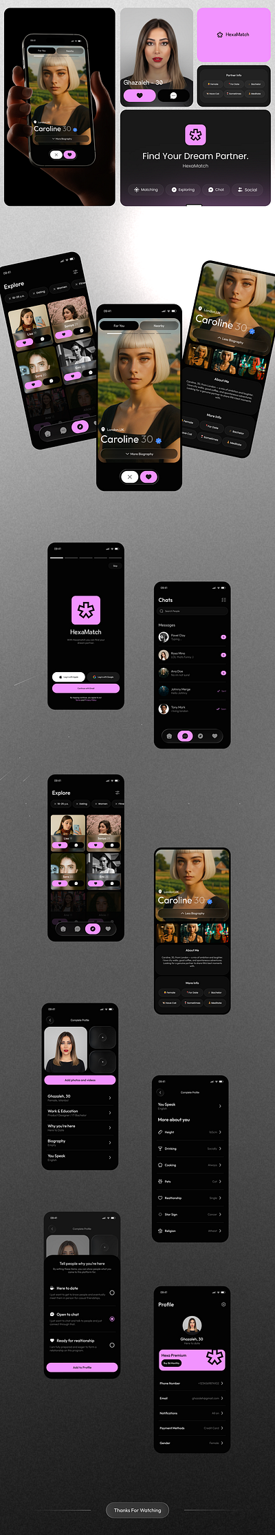 Find Your Match — A Modern Dating App UI Concept ai app badoo chat chat bot dark date dating dating app explore figma home match profile setting tinder ui ux