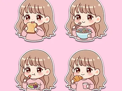 Kawaii Chibi Girl Eating Breakfast art branding clipart design diditalart digitalart girl graphic design illustration logo photoshop sticker ui