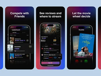 Social Movie Mobile App Design | Appstore Screenshots appstore appstore banners banners banners design ios app mobile app mobile app design mobile design movie app screenshots social mobile app ui ux