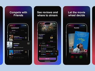 Social Movie Mobile App Design | Appstore Screenshots appstore appstore banners banners banners design ios app mobile app mobile app design mobile design movie app screenshots social mobile app ui ux