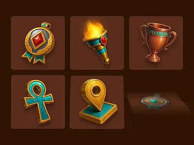 Egypt Style Icon Set 3d beetle bell cgi chest clock egipt geotag glasses gold graphic design heart icon icon set jewelry joystick pyramid scroll time torch