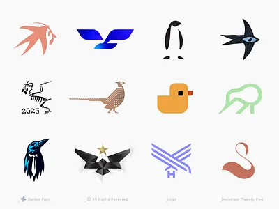 Bird logo collection abstract bone branding crow done duck eagle eye graphic design icon illustration kiwi logo minimal negative space penguin raven swallow swan visual identity