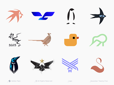 Bird logo collection abstract bone branding crow done duck eagle eye graphic design icon illustration kiwi logo minimal negative space penguin raven swallow swan visual identity