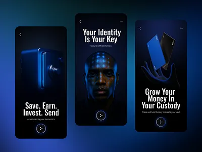 Fintech Onboarding App Design android app interface app ui banking app biometrics crypto app dark mode ui finance ui fintech app fintech design futuristic design ios mobile app design money management neobanking onboarding design product design secure finance