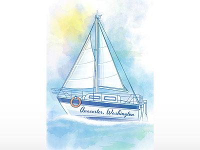 Sailboat Illustration adobe photoshop colorful design fun graphic design illustration ocean sail sailboat sun water water color watercolor waves