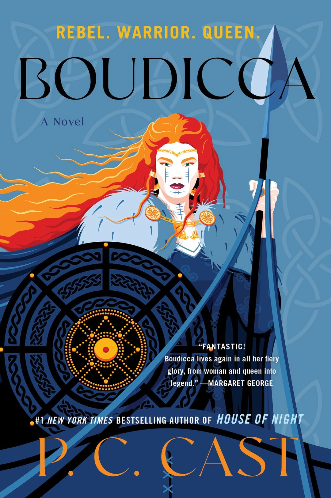 Book Cover - P.C. Cast's "Boudicca" adobe illustrator blue book book cover boudicca contrast daily art flat design illustration orange paperback pc cast red red hair red head stylized vector vector illustration