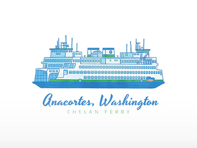Chelan Ferry Illustration adobe illustrator adobe photoshop boat colorful design ferry fun graphic design illustration ocean vector waves