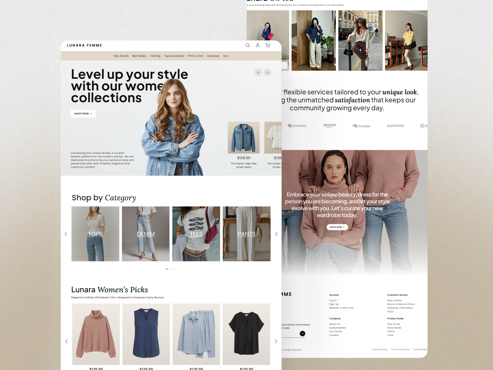 Women’s Fashion Store Landing Page Clean and Minimalist UI aestheticlayout cleaninterface clothingstoredesign contemporarydesign ecommercedesign elegantui fashionbranding fashionlandingpage fashionstoreui fashionwebsite lookbookdesign luxuryfashionui minimalistdesign modernui neutralpalette styleaesthetic uiuxdesign userinterfacedesign webdesigninspiration womensfashiondesign