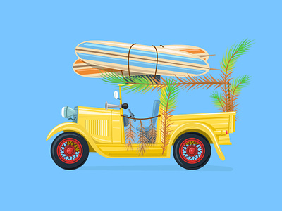 Beach Boys Beach Car adobe illustrator beach beach boys car colorful design graphic design illustrator surfing vector illustration yellow
