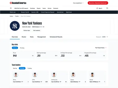 Baseball America - Team profile baseball clean club data design player product sport tables team typography ui ux website