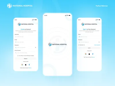 National Hospital App - Redesign Auth auth authentication design figma health and care health app hospital app login mobile app register sign in sign up ued ui uid uiux user experience user interface ux