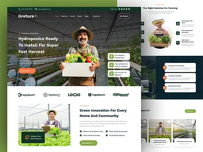 Greture - Hydroponic & Agriculture Service Landing Page agriculture agriculture landing page branding business business service website elementor green website hydroponic website innovation landing page new website organic template ui design ui inspiration uiux website wordpress
