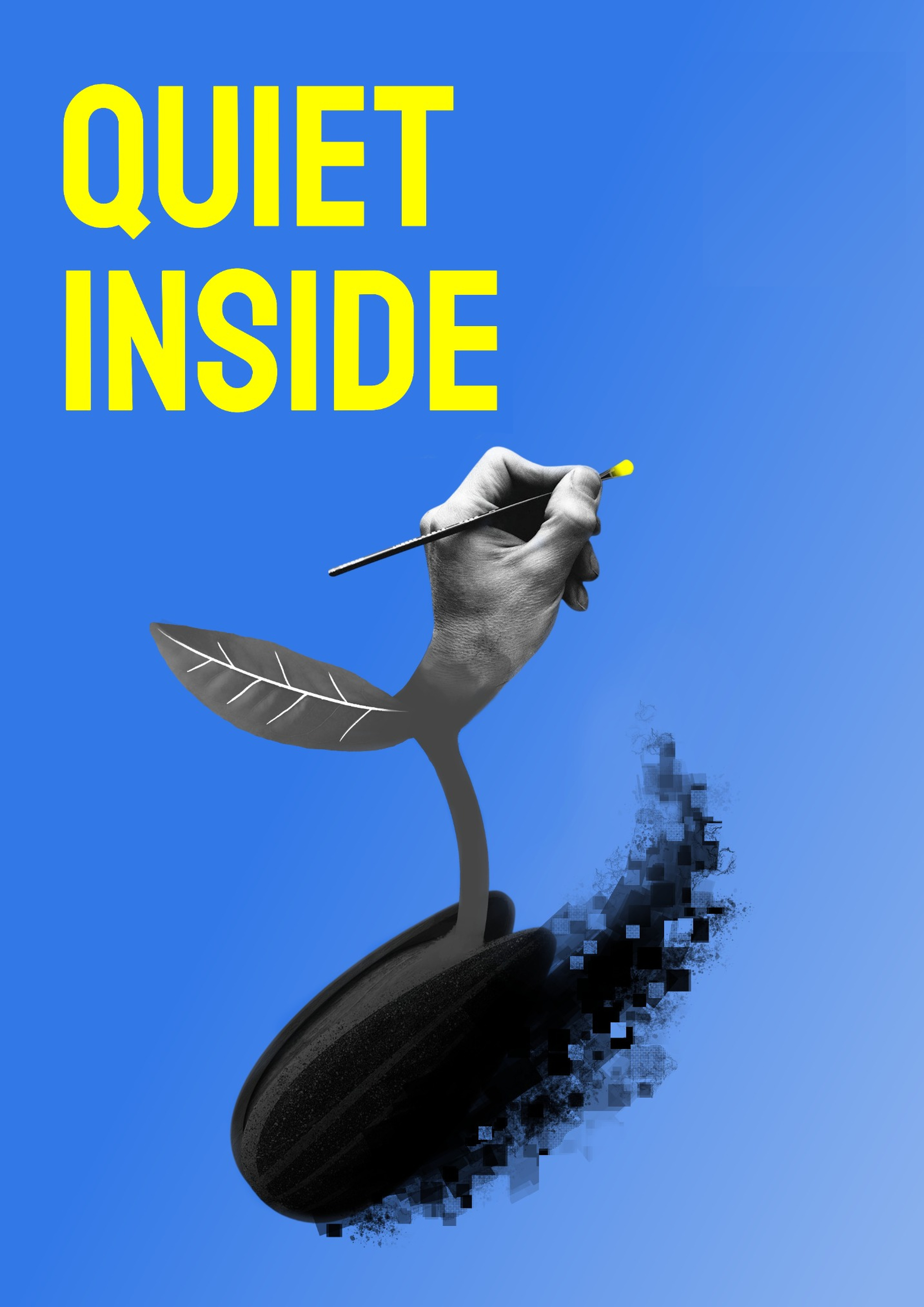Quiet Inside blue and yellow collage concept digital introvert poster