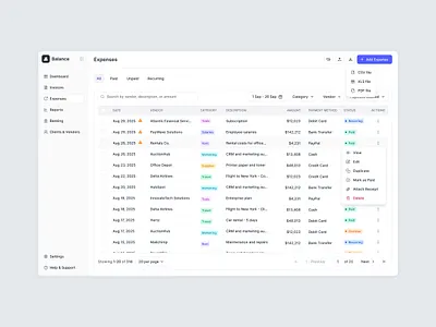 Expenses List — Balance Financial App app bank bank account banking budget clean crm dashboard expenses figma financial fintech management payment platform product saas table transaction ui