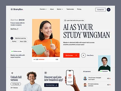 BrainyBox - AI Learning Platform Landing Page adaptive learning ai ai assistant ai course ai design ai education ai learning ai platform ai tool ai website artificial intellignece course graphic design landing page landingpage saas ai web design webdesign website design website designer