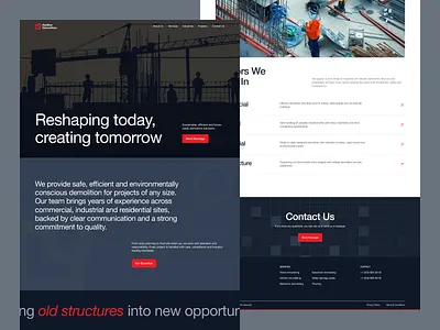 Construction Demolition Website Redesign b2bdesign constructionwebsite contractor contractorwebdesign corporatewebsite dark mode demolitionservices design figma interfaceinspiration landing page minimal ui uidesign uiinspiration uiux uiuxdesigner ux uxdesign website
