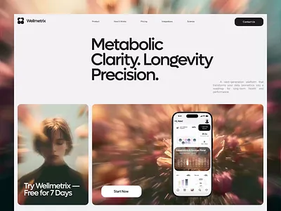 Wellmetrix® - Wellness Website Design calm ui design care biomarkers chronic care ui health care animation health data analytics health data chatbot health data ui design health platform ui longevity diagnostics longevity tracker longevity web design medtech data visualization medtech saas medtech uiux telehealth wellness therapy indicators therapy website wellness application wellness data visualization wellness user interface