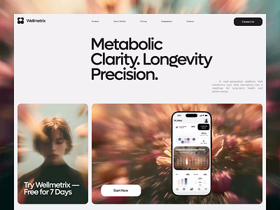 Wellmetrix® - Wellness Website Design calm ui design care biomarkers chronic care ui health care animation health data analytics health data chatbot health data ui design health platform ui longevity diagnostics longevity tracker longevity web design medtech data visualization medtech saas medtech uiux telehealth wellness therapy indicators therapy website wellness application wellness data visualization wellness user interface