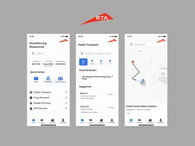 Dubai RTA Transport App UI Redesign clean ui dashboard ui minimal design mobile app navigation app route planner transport app ui design ux design