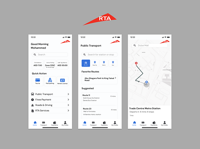 Dubai RTA Transport App UI Redesign clean ui dashboard ui minimal design mobile app navigation app route planner transport app ui design ux design