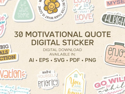 Motivational Saying Quote Stickers academic clipart colorful commercial use cute diary education illustration inspiration journal memo motivation notebook planner printable reminder scrapbook stationary stickers template
