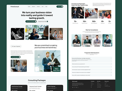 PrimeConsult — Business Consulting Landing Page Design agency business business consulting business development company consultation firm consulting corporate digital digital solution ecommerce financial investment landing page management services ui
