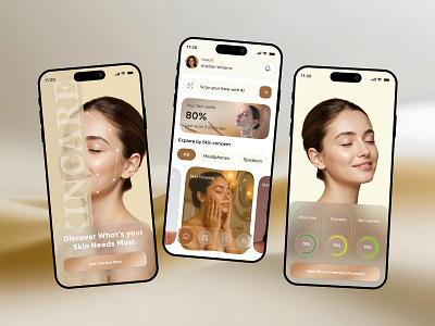 AI-Powered Skin Care Assistant App UI Design ai ai app ai based skin analysis ai skin care ai wellness app app appui beauty app beauty product cosmetics health app ios mobile mobile app product design skin care app skin treatment ui ux
