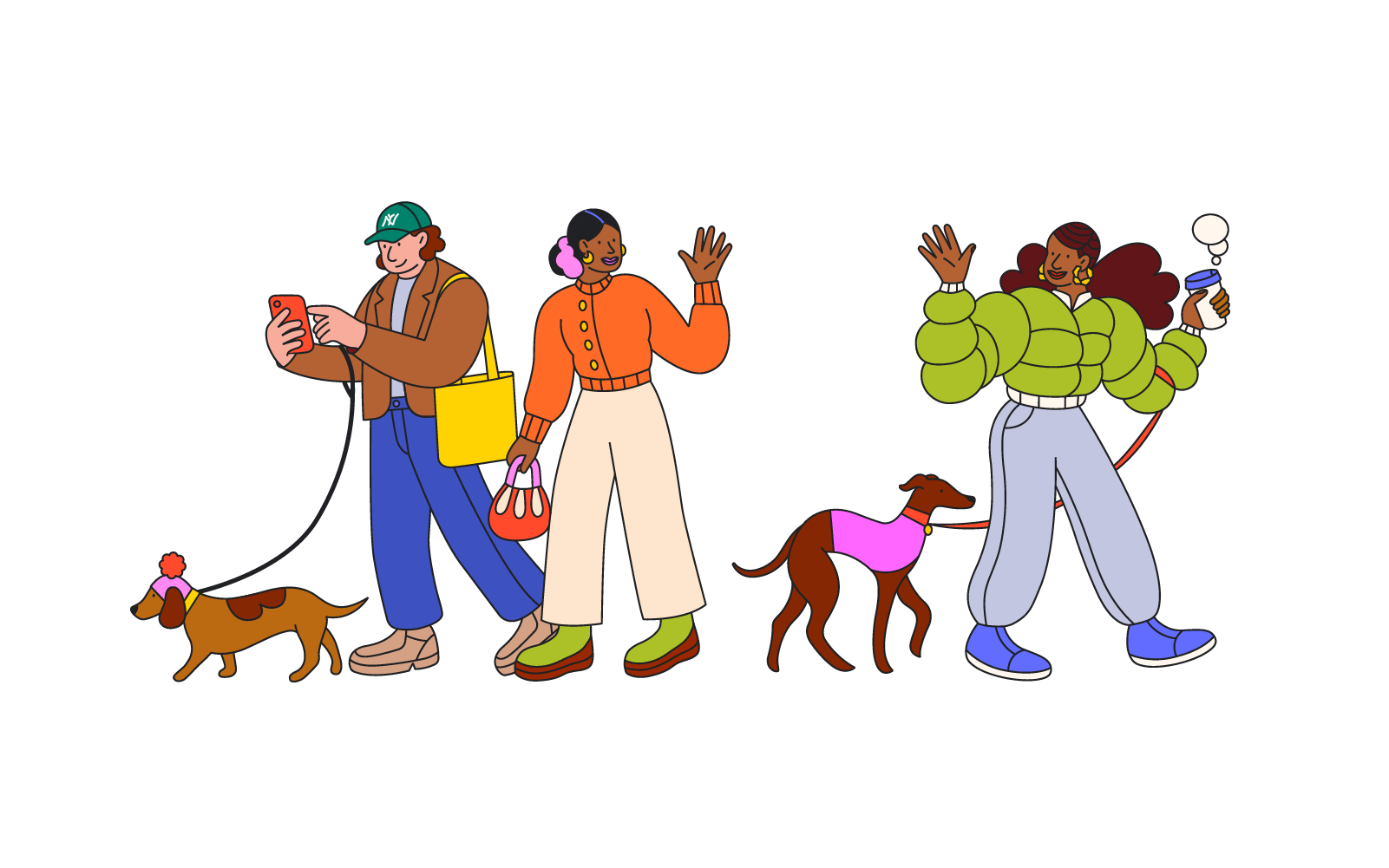 Characters branding illustration characters coffee illustration colorful people dog walking people illustration product illustration spot illustration ui illustration