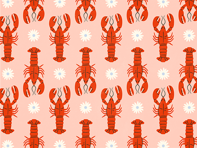 Floral Lobster Pattern colorful crustacean doodle fabric feminine floral flowers hand drawn illustration lobster ocean pattern pattern design sea sea creatures surface pattern texture vintage wallpaper