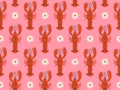 Colorful Floral Lobster Pattern colorful crustacean doodle fabric feminine floral flowers hand drawn illustration lobster ocean pattern pattern design sea sea creatures surface pattern texture vintage wallpaper