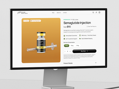 Modern Research Peptide E‑commerce — Clean UI Design clean ui conversion d2c ecommerce glp 1 healthtech medication minimalism peptides product page research peptide semaglutide shopify website supplement supplementstore ui ux design web design weight loss weight loss treatment wellness