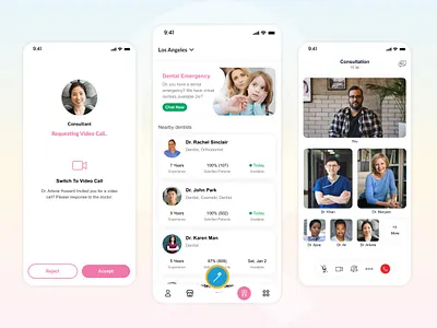 Tele-Dentistry Consultation – Mobile App Design app appointment clinic consultation dental dentist design doctors emergency family health health tech medical mobile teledentistry ui ux video calling
