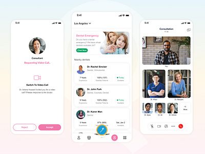 Tele-Dentistry Consultation – Mobile App Design app appointment clinic consultation dental dentist design doctors emergency family health health tech medical mobile teledentistry ui ux video calling