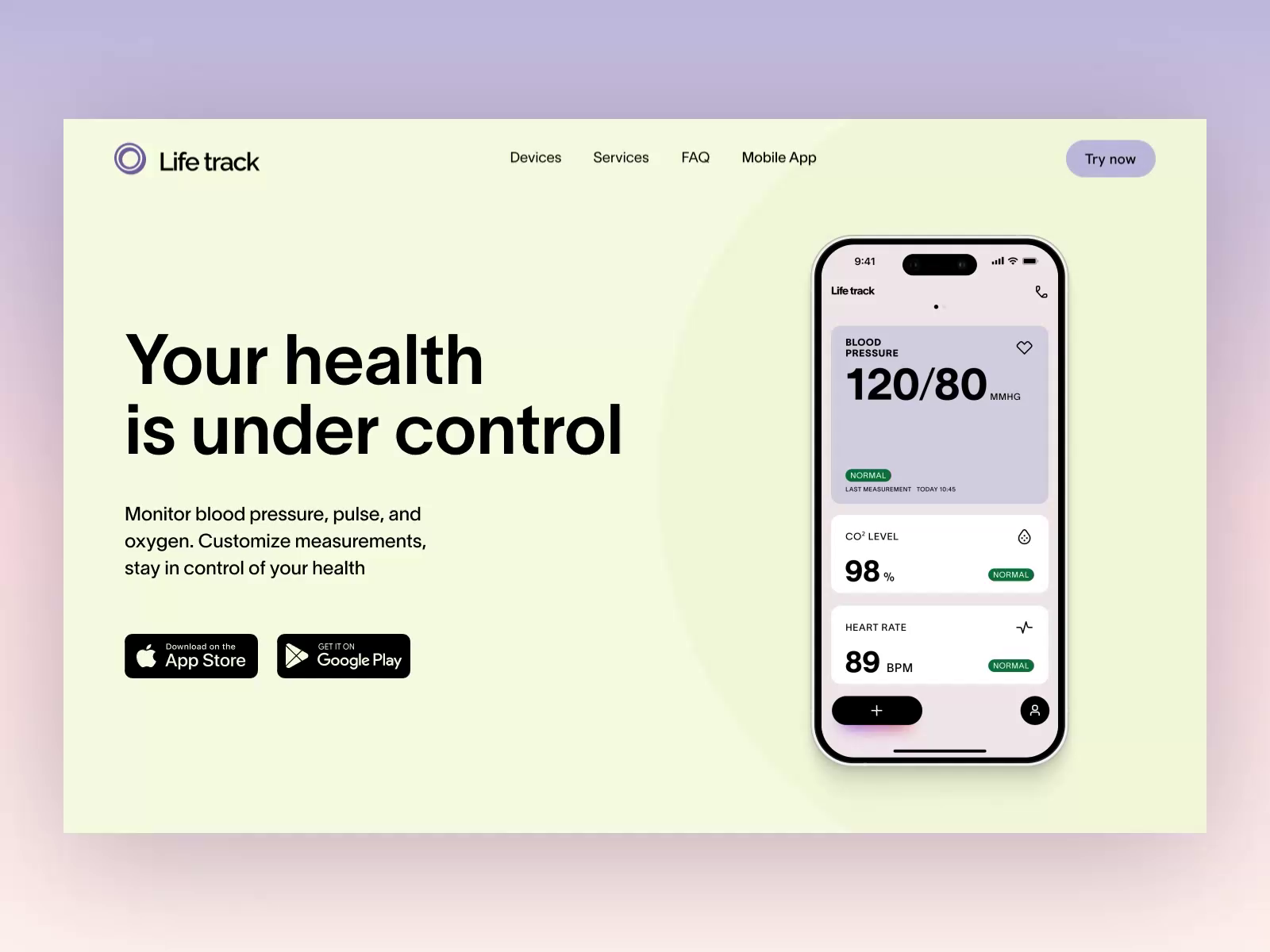 Example of Landing Page for Life Track Mobile App