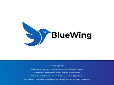 BlueWing – Modern Minimal Bird Logo Design 3d branding graphic design logo