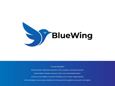 BlueWing – Modern Minimal Bird Logo Design 3d branding graphic design logo