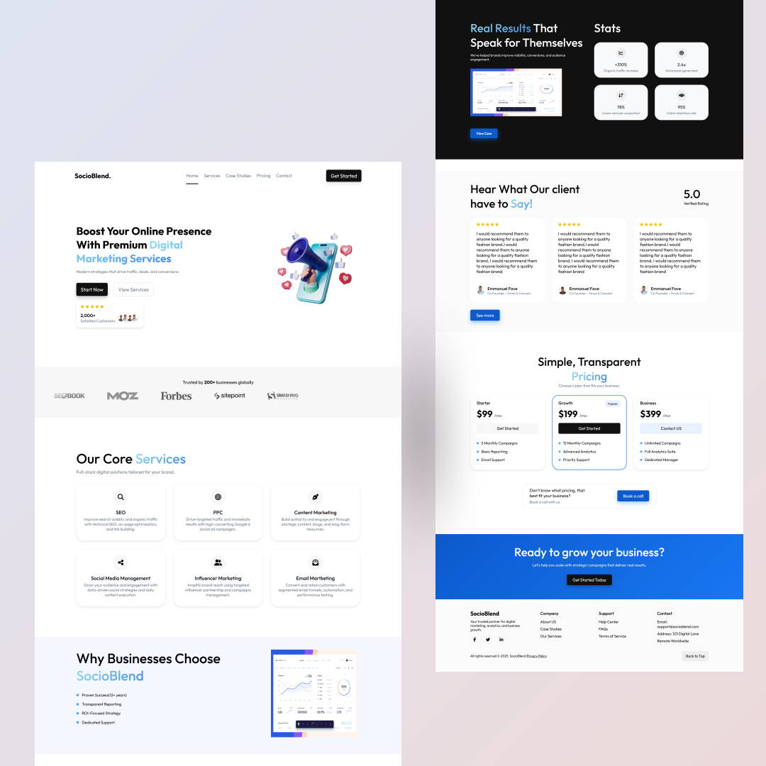 SocioBlend Homepage Redesign — UI/UX & Frontend css dashboard e commerce frontend development html javascript landing page modern ui responsive design ui design web design